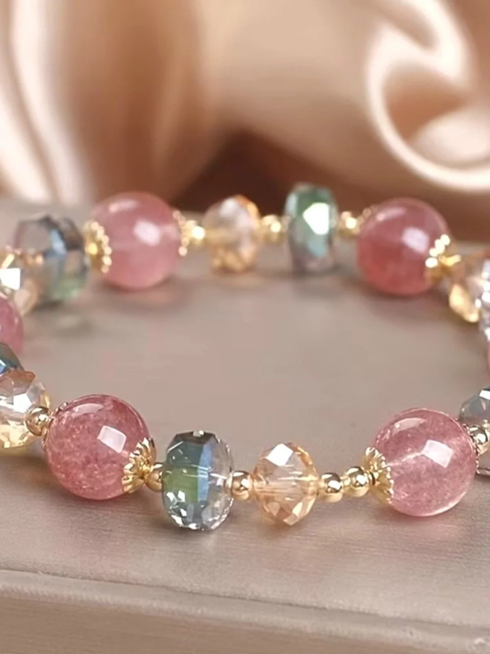 🌟Multi‑Color Crystal Beaded Stretch Bracelet — Pink & Pastel Gemtones🌟